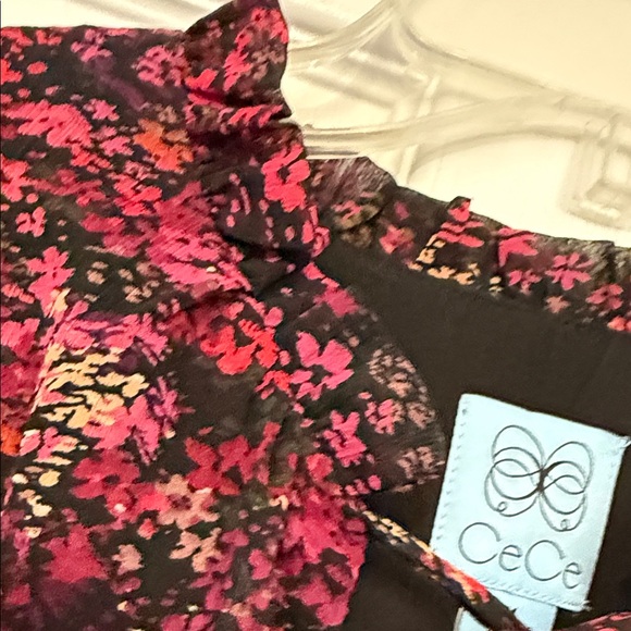 CeCe Black and Red Floral Long Sleeve Dress - Picture 3 of 8